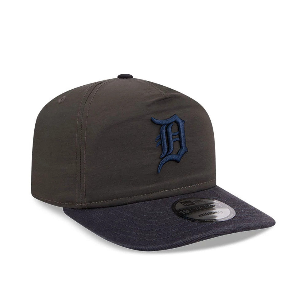 Detroit Tigers MLB Nylon Black New Era 19TWENTY Adjustable Cap, three-quarter view showing the blue embroidered Detroit Tigers logo on the front panel, complemented by a black curved visor with a 19TWENTY size sticker.