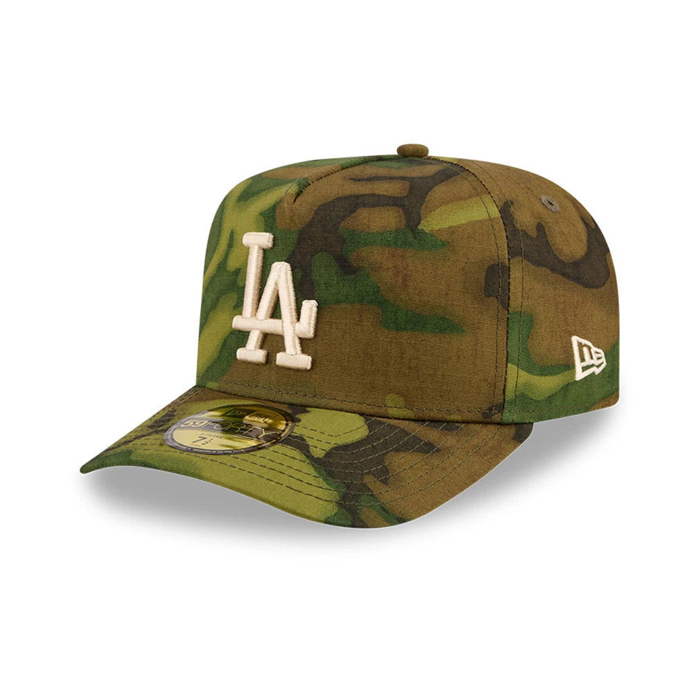 Pictured is this MLB Ripstop LA Dodgers 59FORTY A-Frame Fitted cap in camo. 1