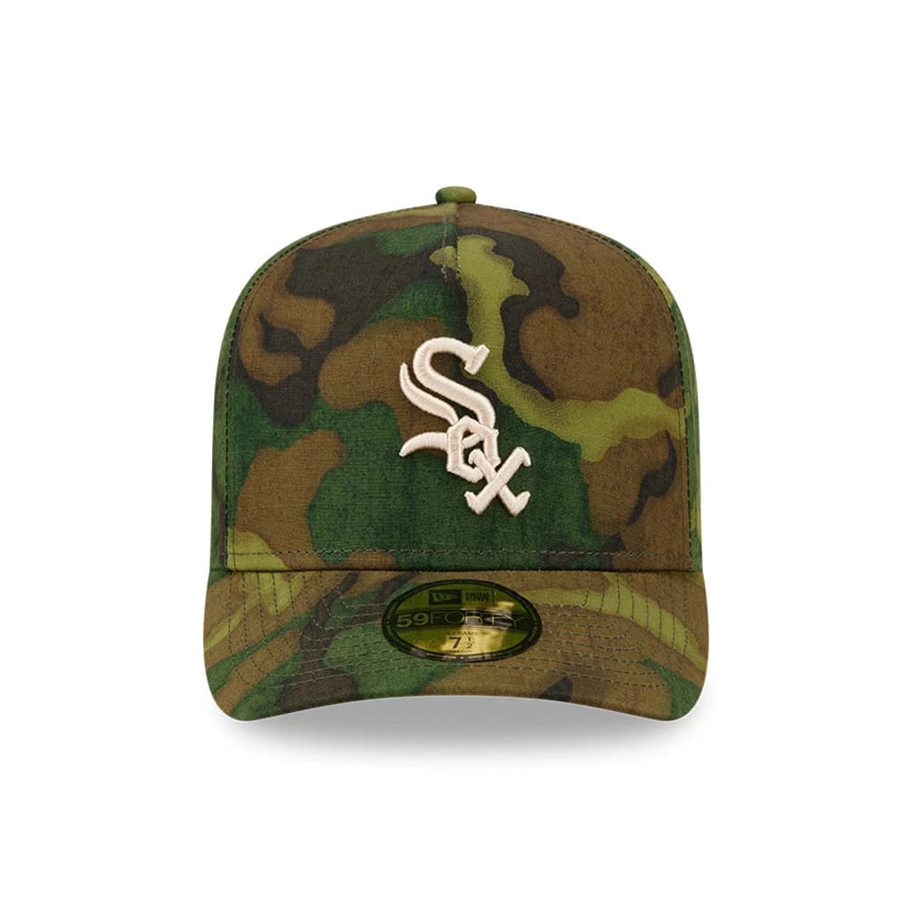 Pictured is this MLB Ripstop Chicago White Sox 59FORTY A-Frame Fitted cap in camo. 3