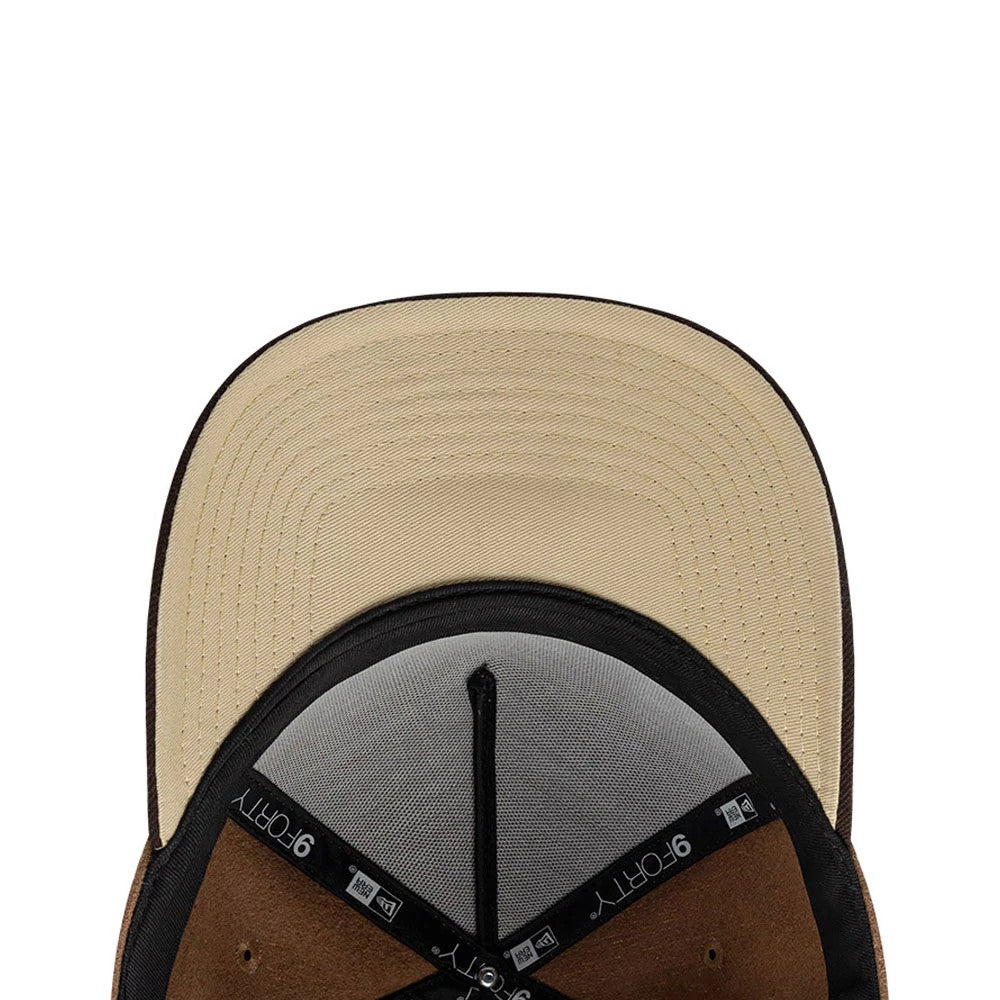 Pictured is this New Era Melton Wool 9FORTY A-Frame cap in beige. 2