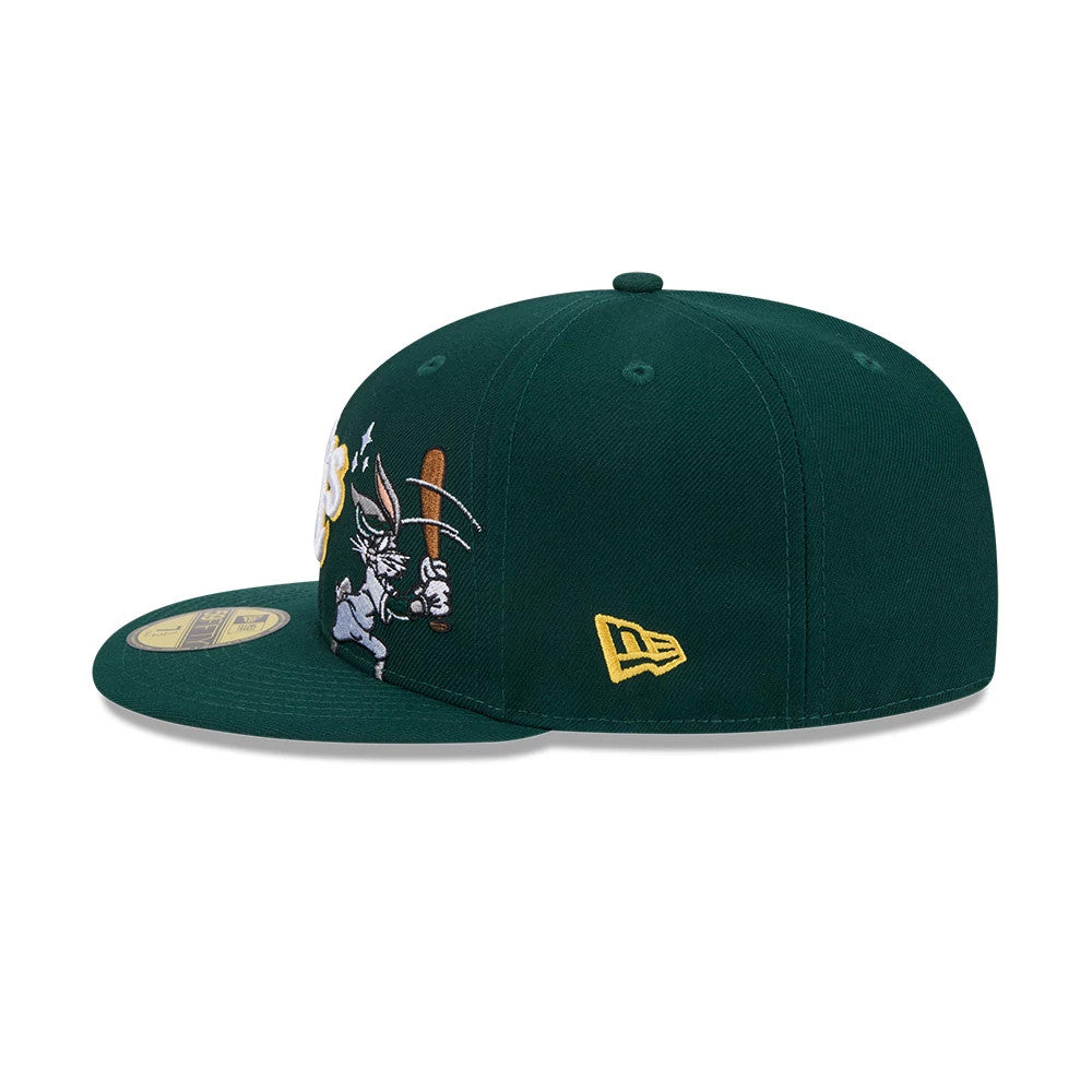 Pictured is this MLB X Looney Tunes Bugs Bunny Athletics 59FIFTY Fitted cap in dark green. 7