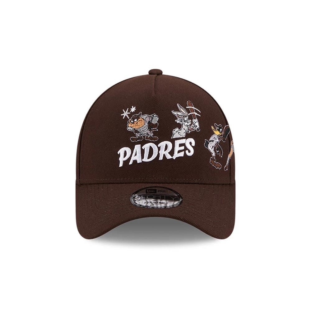 Pictured is this MLB X Looney Tunes San Diego Padres 9FORTY A-Frame Adjustable cap in dark brown. 3