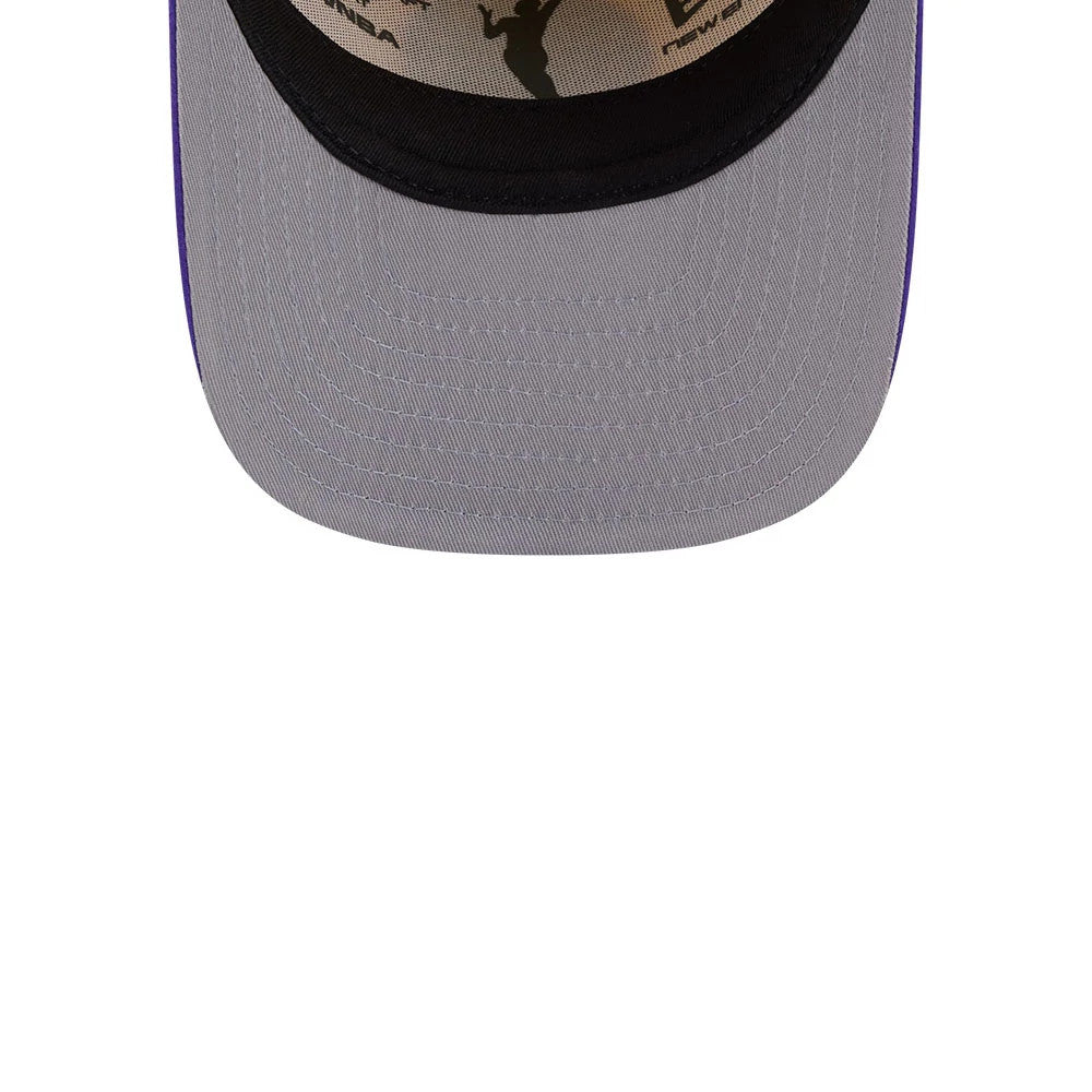 LA Sparks WNBA Draft 2026 Yellow New Era 9FIFTY A-Frame Snapback Adjustable Cap, inside view showing a grey undervisor with stitching lines, black interior sweatband and a printed design featuring the WNBA logo on the crown.