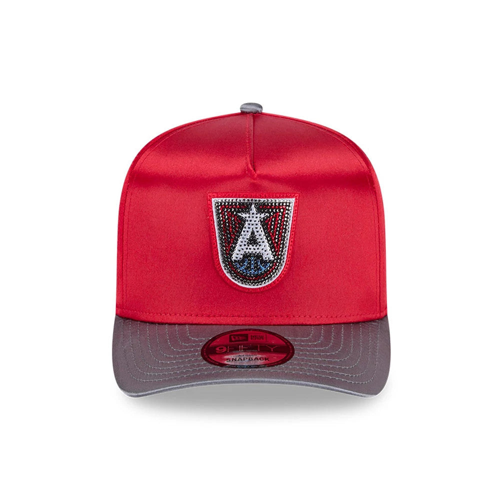 Dream WNBA Draft 2026 Red New Era 9FIFTY A-Frame Snapback Adjustable Cap, front view showing a white and black A logo in raised embroidery on the structured red crown, complemented by a grey visor with a 9FIFTY size sticker.