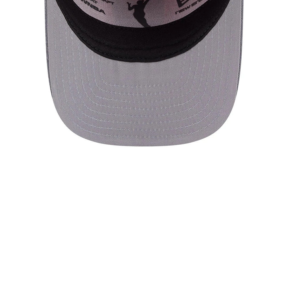 Dream WNBA Draft 2026 Red New Era 9FIFTY A-Frame Snapback Adjustable Cap, inside view showing a grey undervisor with printed WNBA graphics, a black sweatband around the interior, and an embroidered New Era logo on the taping.