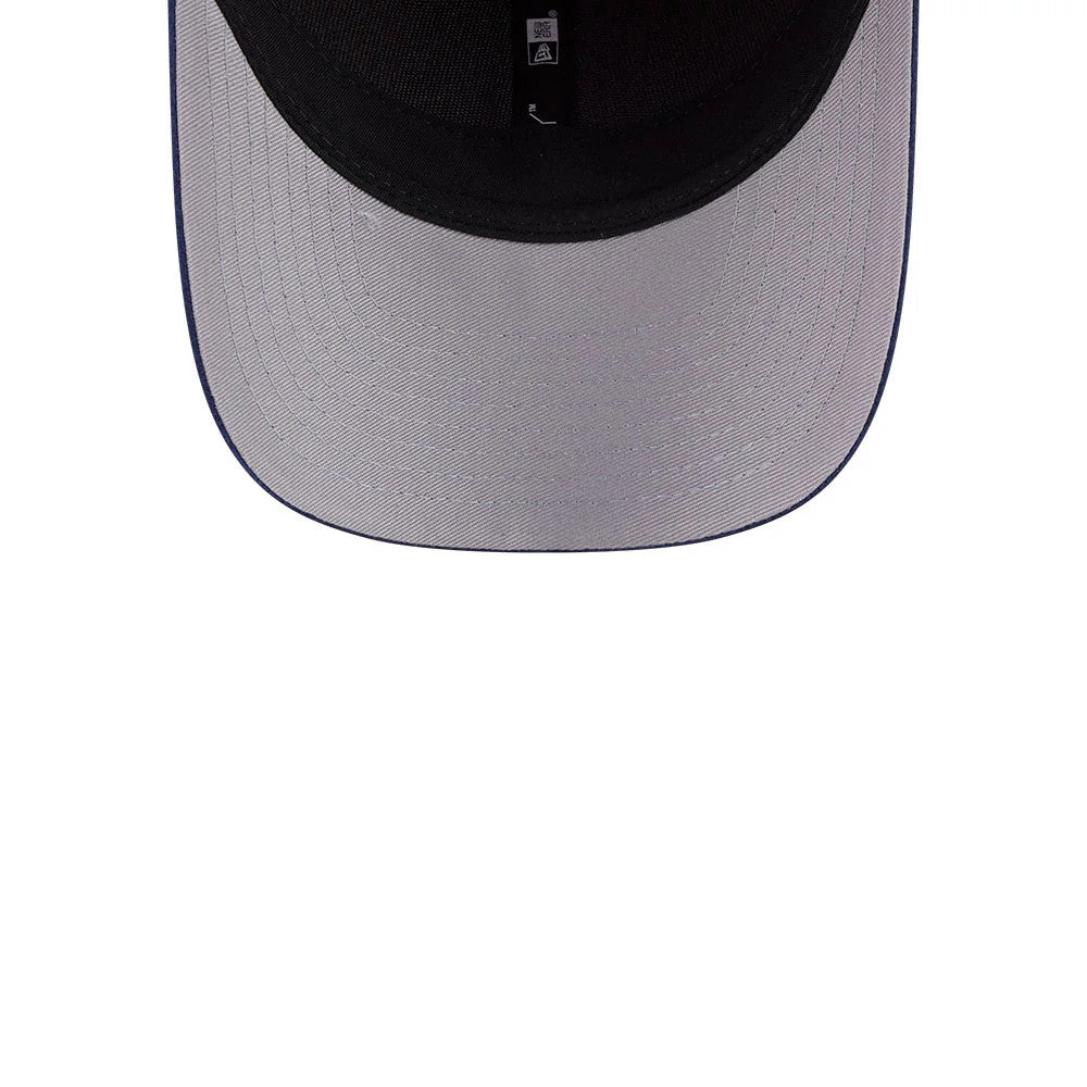 Indiana Fever WNBA Draft 2026 Red New Era 9FORTY M-Crown Adjustable Cap, inside view showing the black sweatband and taping with branding, and the textured grey undervisor beneath the curved visor.