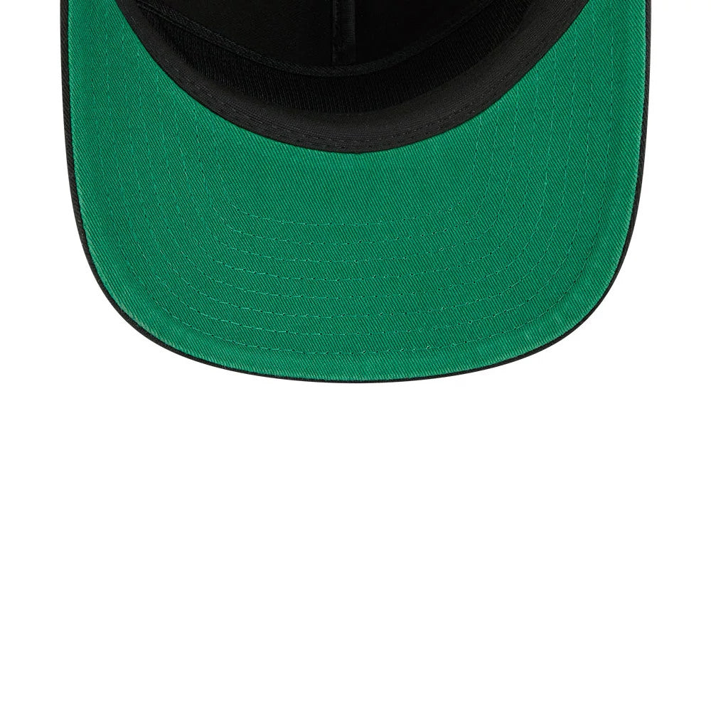 Anaheim Ducks NHL Stanley Cup Champions Black New Era 19TWENTY Adjustable Cap, inside view showing the green undervisor, black internal taping along the seams and a black sweatband lining the edge of the crown for added comfort.
