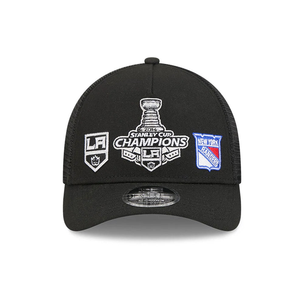 Pictured is this NHL Stanley Cup Champions LA Kings 9FORTY M-Crown A-Frame Trucker Adjustable cap in black. 3