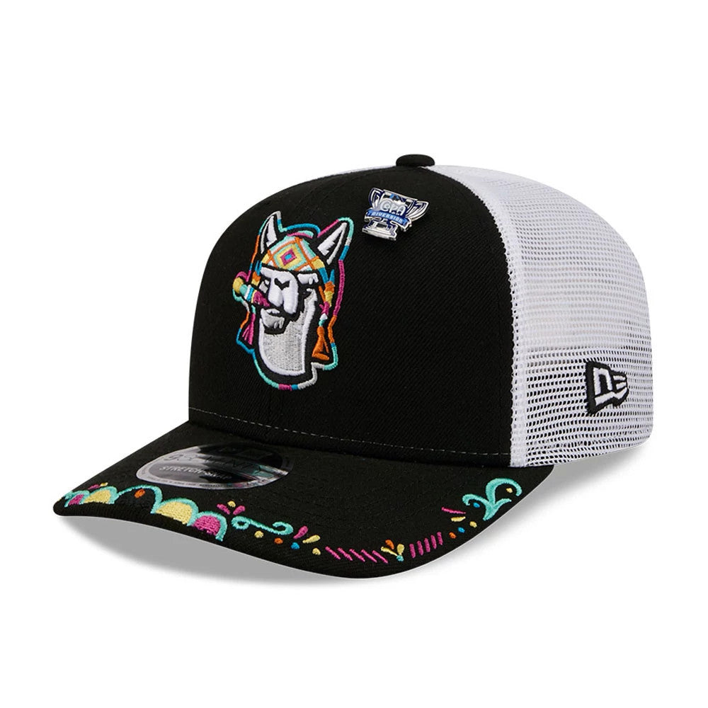 Pictured is this MiLB La Copa 2026 Hickory Crawdads 9SEVENTY Stretch Snap cap in black. 1