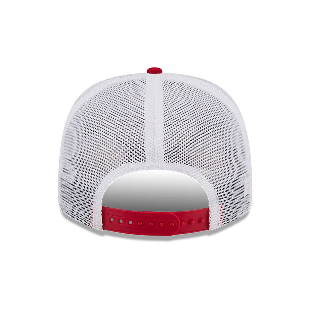 Charlotte Knights MiLB La Copa 2026 Red New Era 9SEVENTY Stretch Snap Adjustable Cap, rear view showing a structured white mesh crown, a contrasting red snapback closure, and a red top button, highlighting its adjustable design.