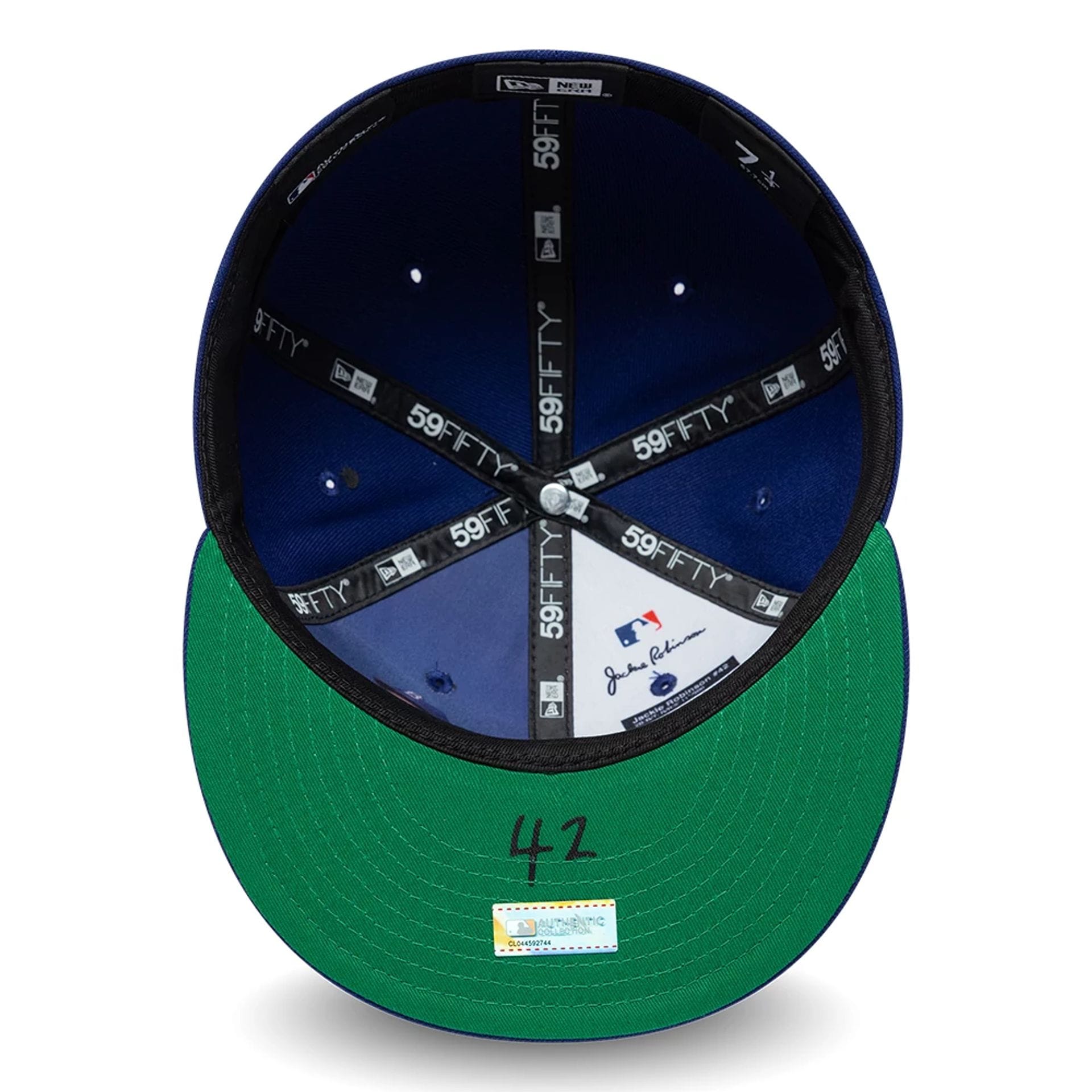 Pictured is this MLB Jackie Robinson LA Dodgers 59FIFTY Fitted cap in dark blue. 2