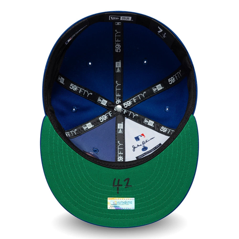 Pictured is this MLB Jackie Robinson New York Mets 59FIFTY Fitted cap in blue. 2