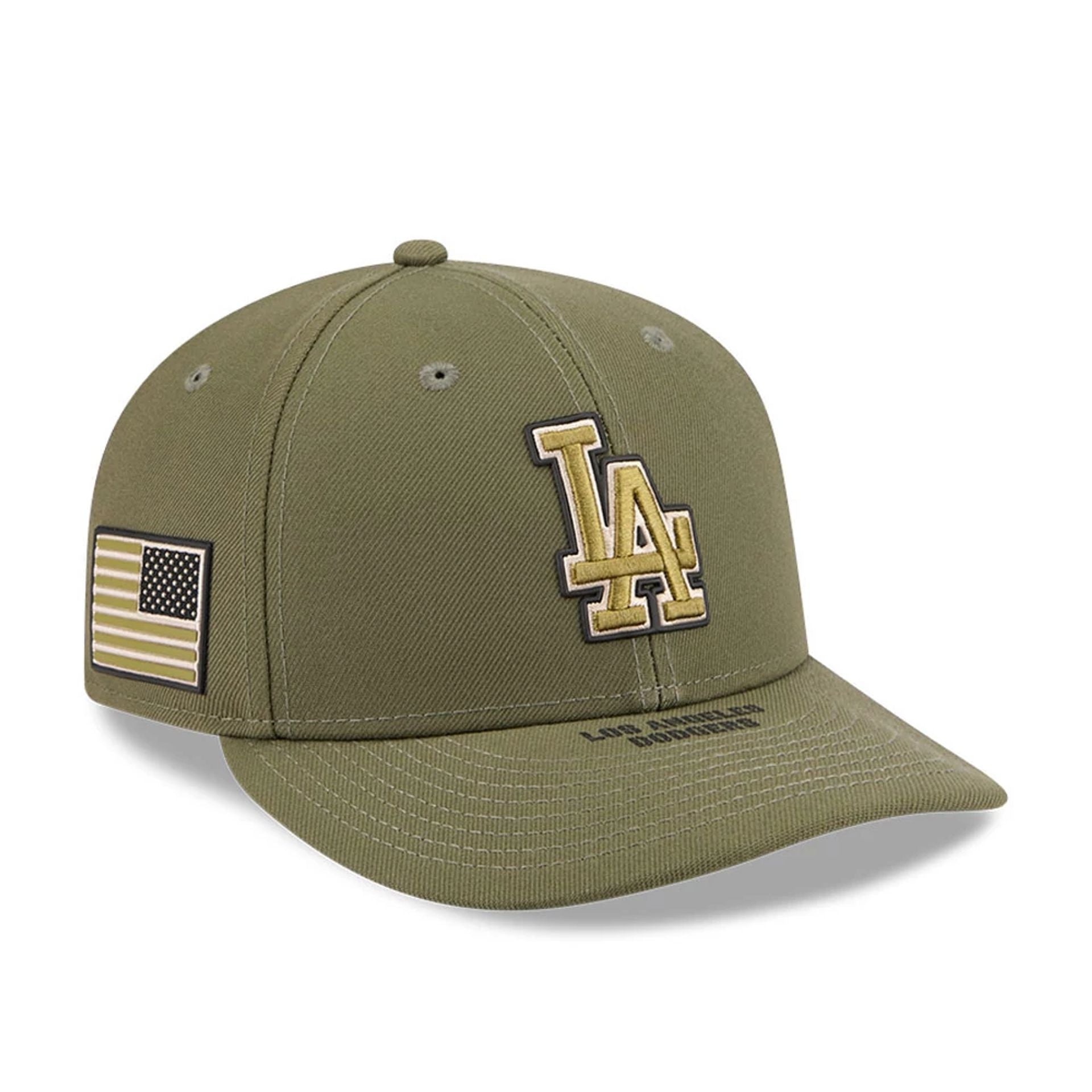 Pictured is this MLB Armed Forces Day 2026 LA Dodgers Low Profile 59FIFTY Fitted cap in green. 1