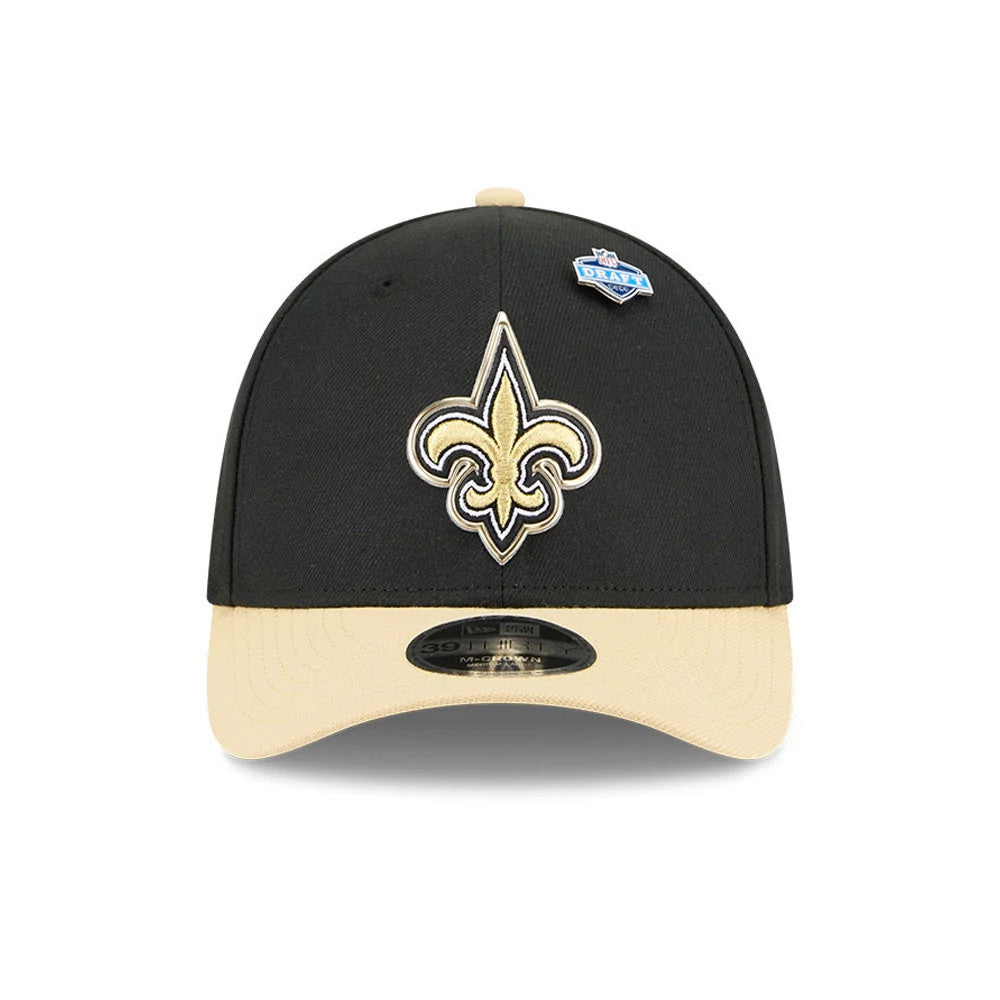 Pictured is this NFL Draft 2026 New Orleans Saints 39THIRTY M-Crown Stretch Fit cap in black. 3
