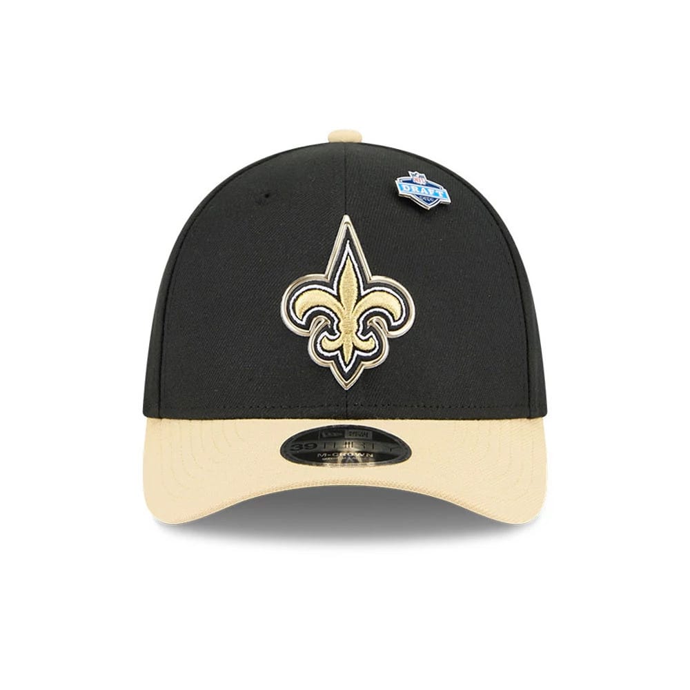 Pictured is this NFL Draft 2026 New Orleans Saints 39THIRTY M-Crown Stretch Fit cap in black. 3