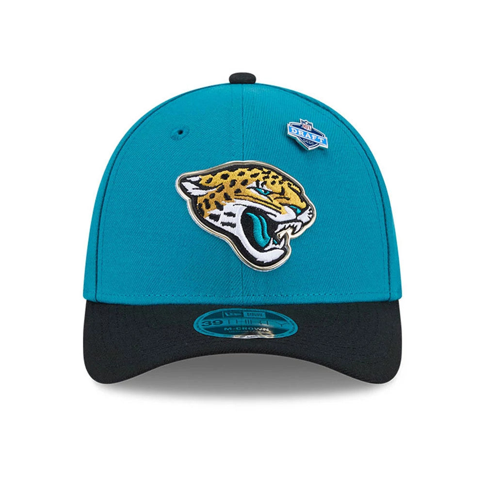 Pictured is this NFL Draft 2026 Jacksonville Jaguars 39THIRTY M-Crown Stretch Fit cap in turquoise. 3