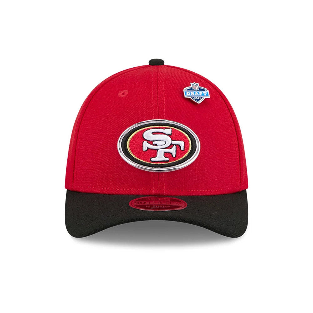 Pictured is this NFL Draft 2026 San Francisco 49ers 39THIRTY M-Crown Stretch Fit cap in red. 3