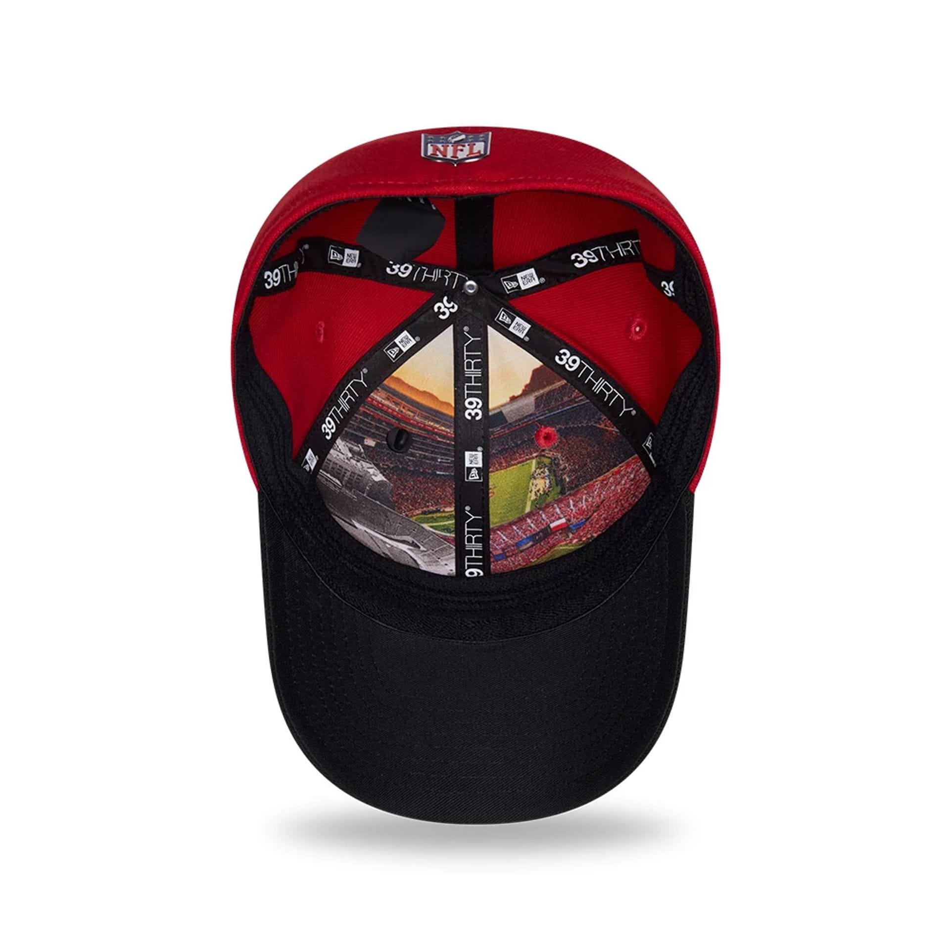 Pictured is this NFL Draft 2026 San Francisco 49ers 39THIRTY M-Crown Stretch Fit cap in red. 2