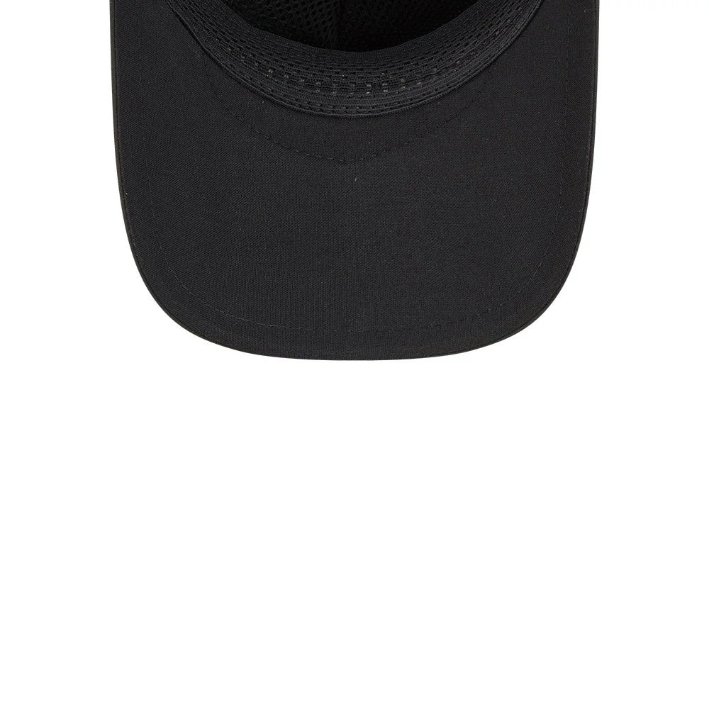 LA Dodgers MLB Quickstrike Black on Black New Era 9FORTY Apex Adjustable Cap, inside view showing the black undervisor and detailed stitching on the structured visor, with breathable mesh lining inside the crown for comfort and ventilation.