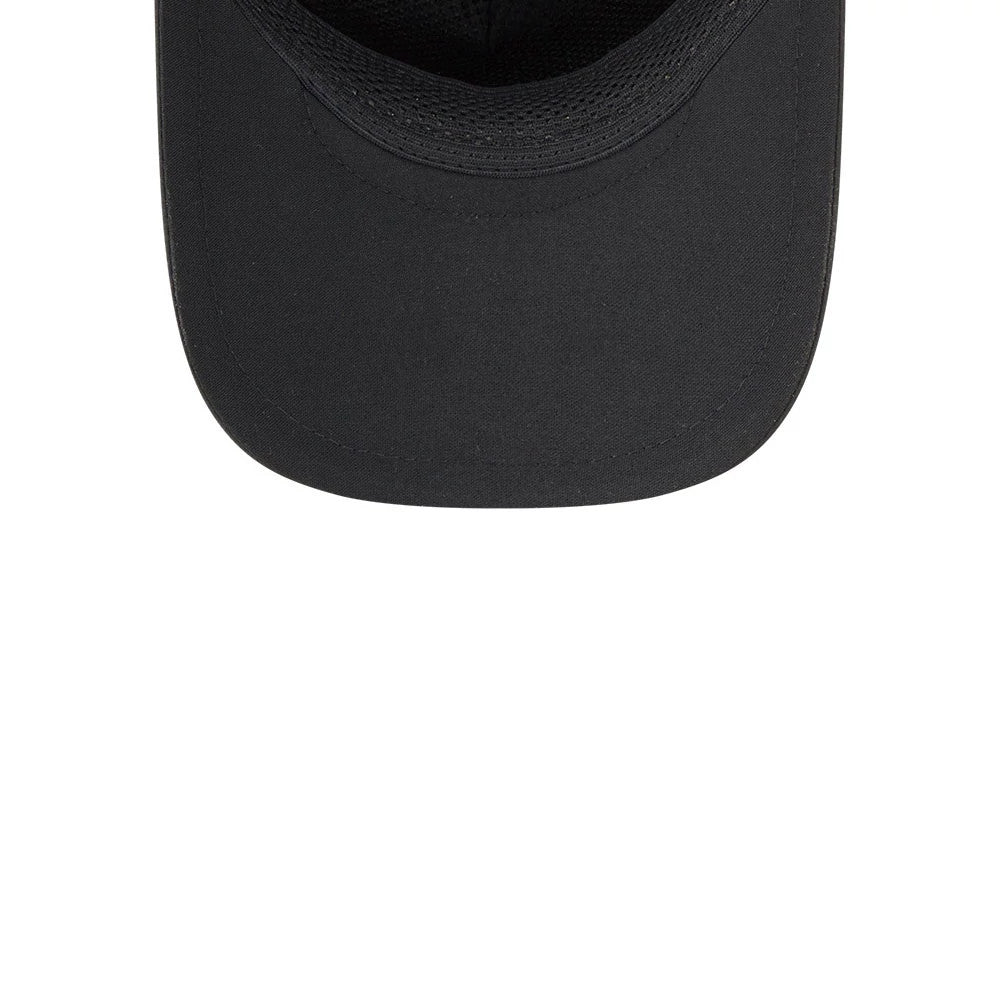 Chicago White Sox MLB Quickstrike Black New Era 9FORTY Apex Adjustable Cap, close-up view showing the black curved visor, black fabric undervisor, and black stitching detail around the edge of the visor.