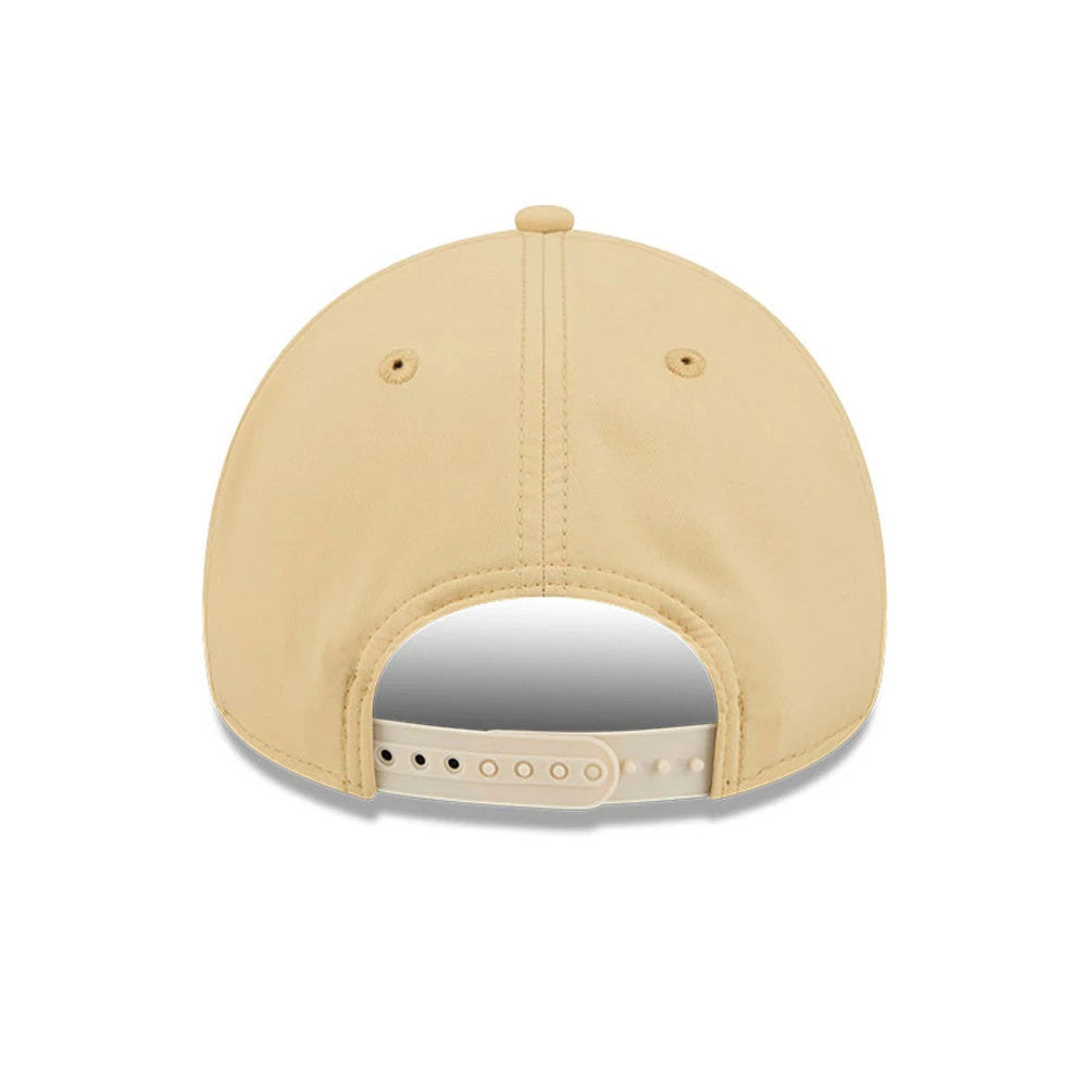 New York Yankees MLB Quickstrike Yellow New Era 9FORTY Apex Adjustable Cap, rear view showing the structured yellow crown with two embroidered eyelets, an adjustable strap with multiple size holes.