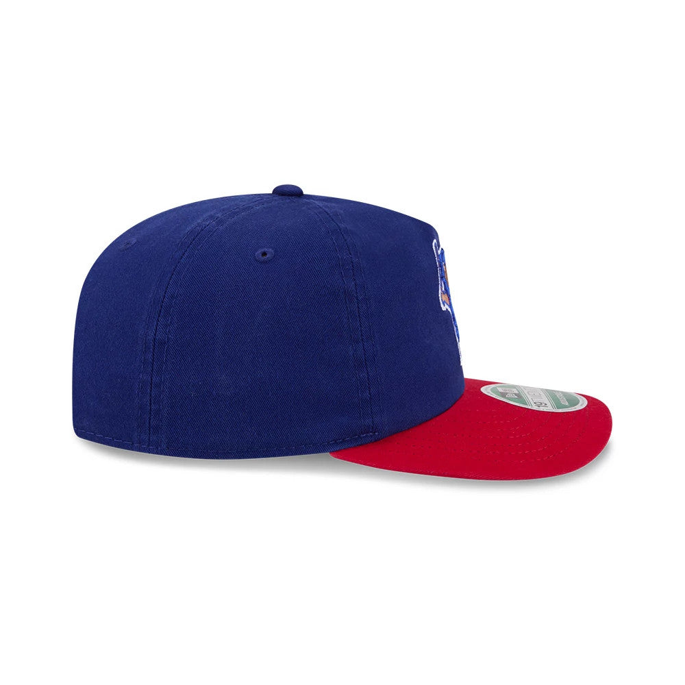 Buffalo Bisons MiLB On Field Player Replica Dark Blue New Era 19TWENTY Cap, side view showing the embroidered team logo on the front panel, a dark blue structured crown with matching eyelets.