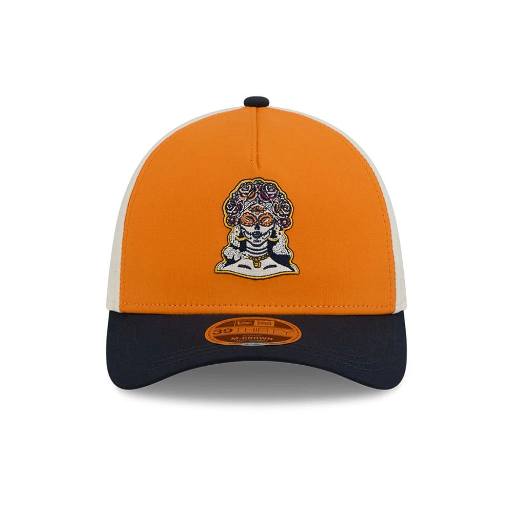 Pictured is this MLB City Connect San Diego Padres 39THIRTY M-Crown A-Frame Stretch Fit cap in Orange. 3