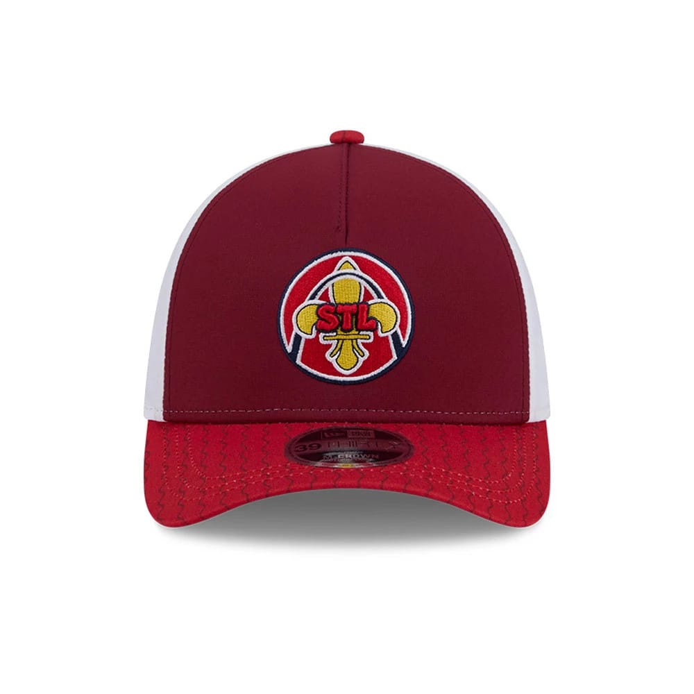 Pictured is this MLB City Connect St. Louis Cardinals 39THIRTY M-Crown A-Frame Stretch Fit cap in red. 3