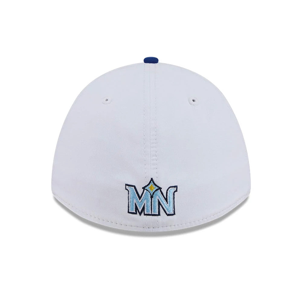 Pictured is this MLB City Connect Minnesota Twins 39THIRTY M-Crown A-Frame Stretch Fit cap in blue. 7