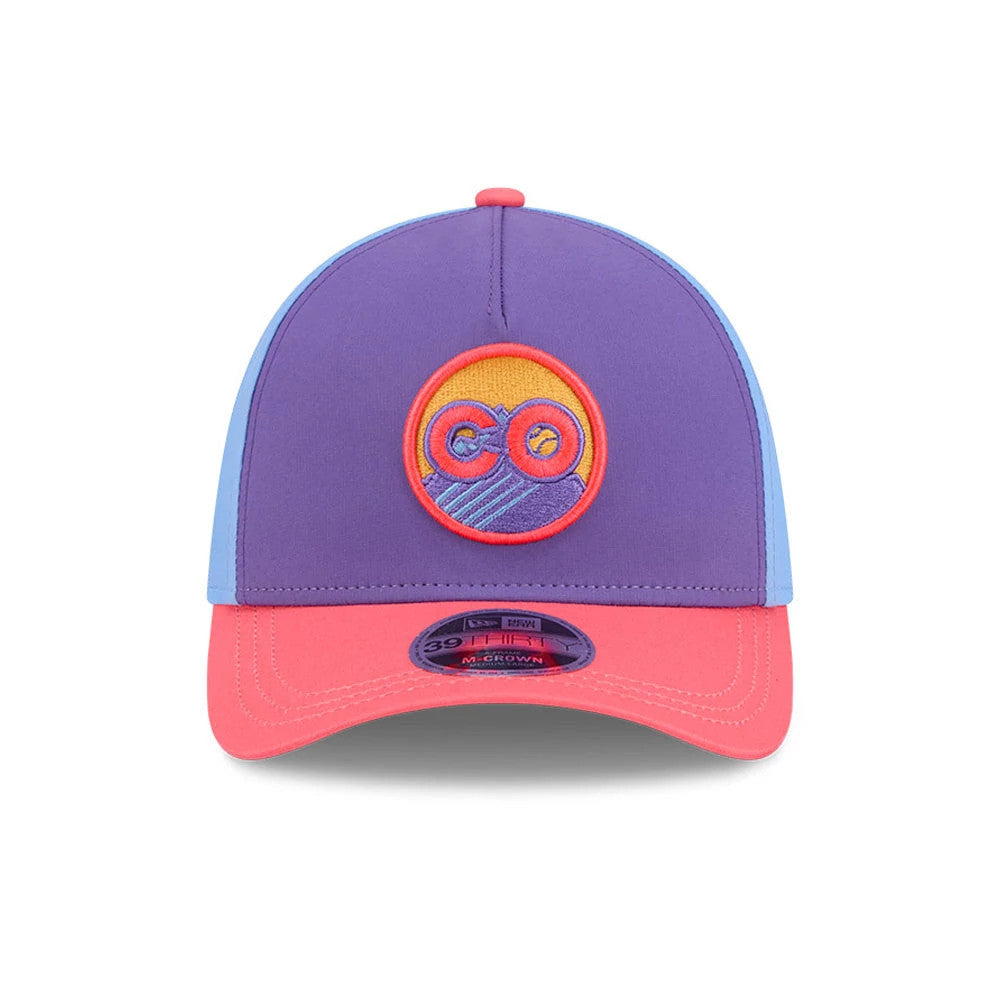 Pictured is this MLB City Connect Colorado Rockies 39THIRTY M-Crown A-Frame Stretch Fit cap in Purple. 3