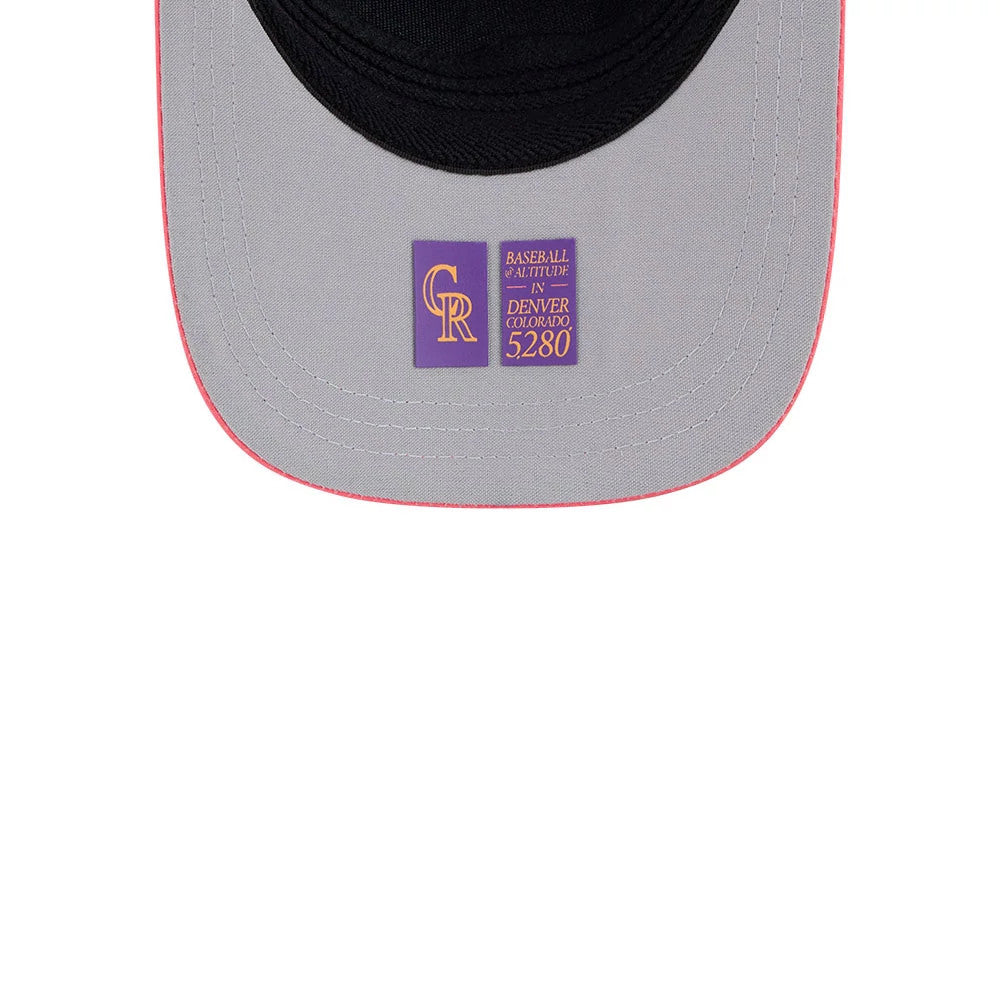 Pictured is this MLB City Connect Colorado Rockies 39THIRTY M-Crown A-Frame Stretch Fit cap in Purple. 2