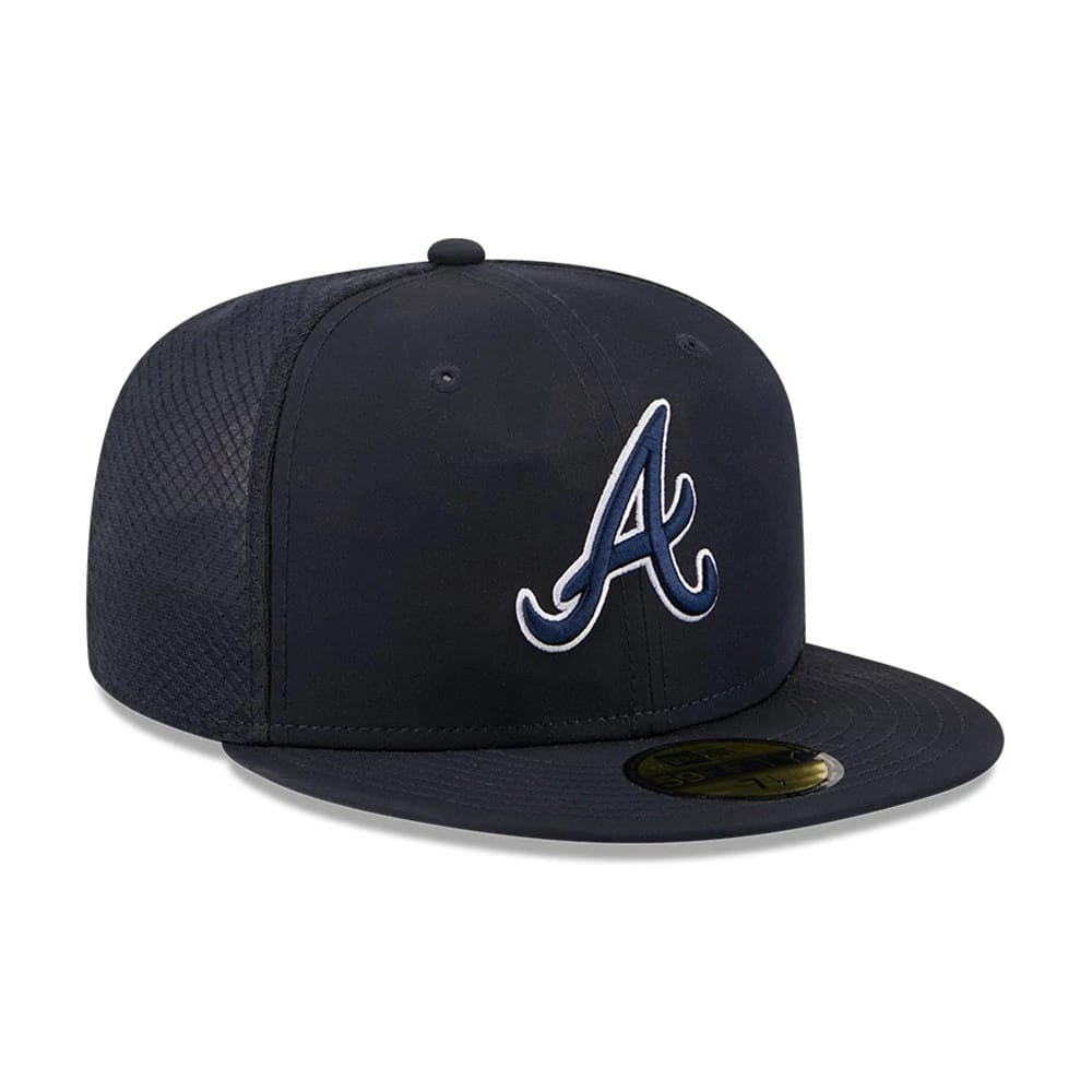 Pictured is this MLB Batting Practice 2026 Atlanta Braves 59FIFTY Fitted cap in navy. 3