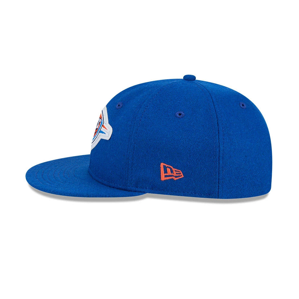 Pictured is this NBA Chenille Woven Oklahoma City Thunder Retro Crown 9FIFTY cap in blue. 7