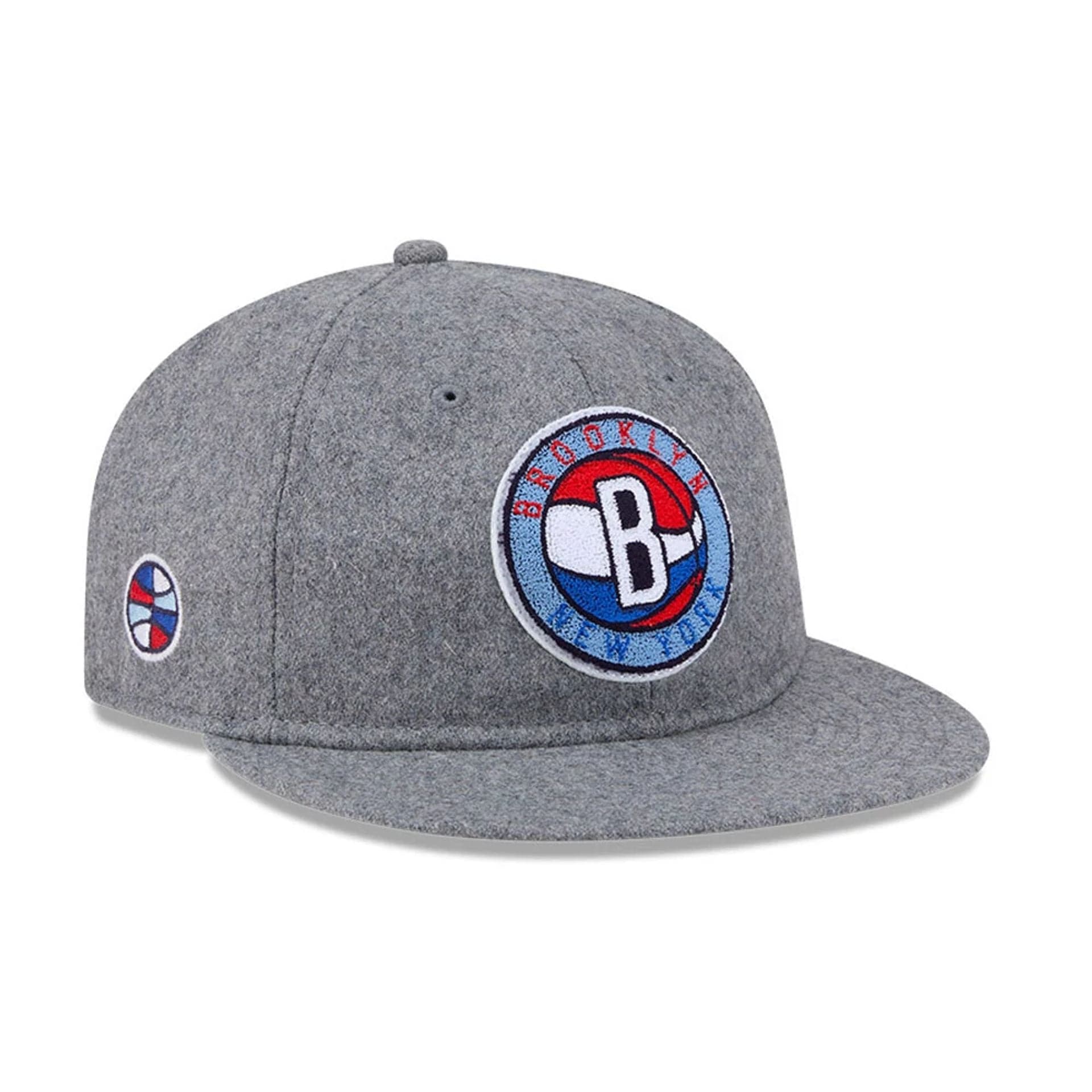 Pictured is this NBA Chenille Woven Brooklyn Nets Retro Crown 9FIFTY cap in grey. 1