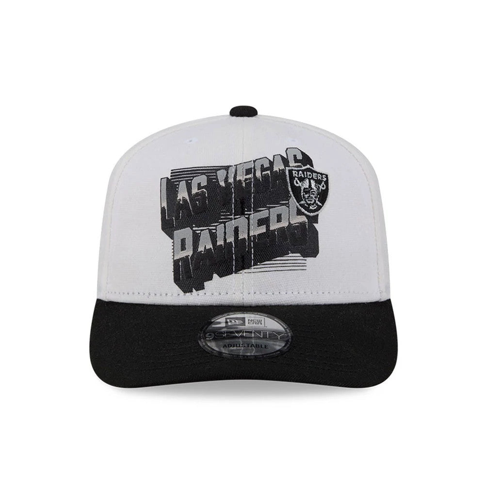 Pictured is this NFL Duck Cloth Las Vegas Raiders 9SEVENTY Stretch Snap cap in white. 3