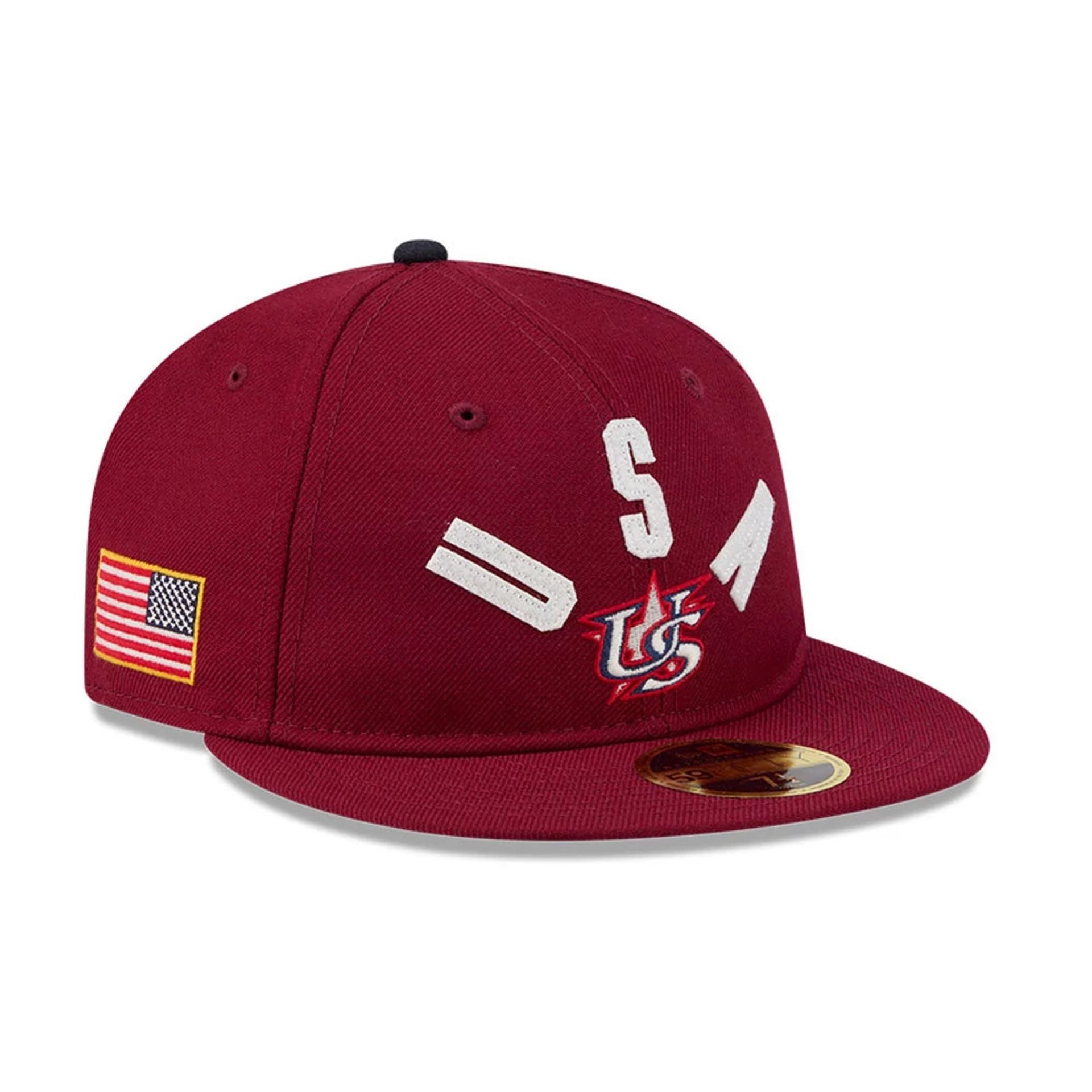 Pictured is this WBC Classical Script USA Retro Crown 59FIFTY Fitted cap in Dark Red. 1