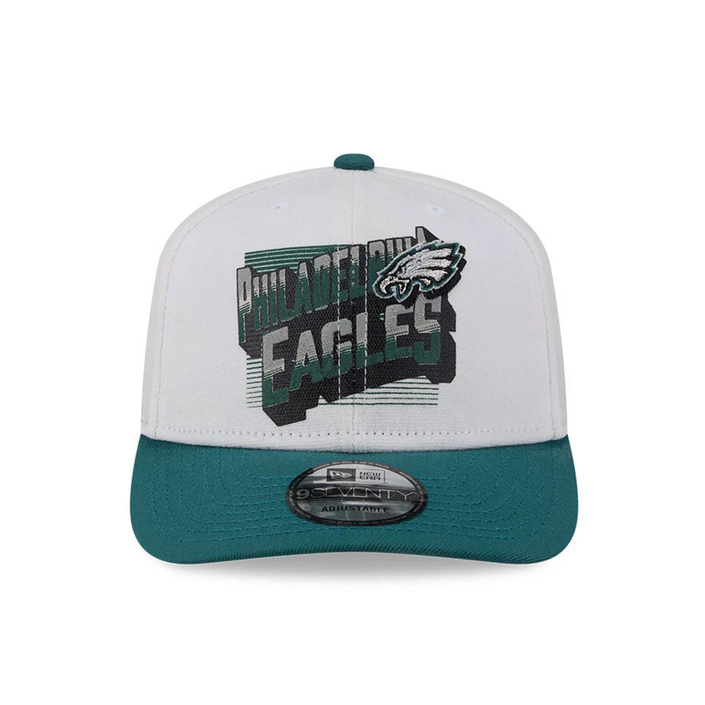 Pictured is this NFL Duck Cloth Philadelphia Eagles 9SEVENTY Stretch Snap cap in white. 2