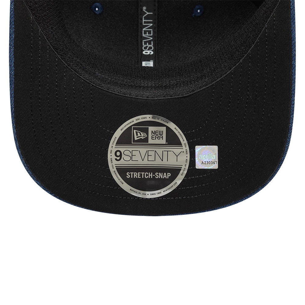 Pictured is this Aprilia Replica Jorge Martin Austin Race Special Aprilia 9SEVENTY Stretch Snap cap in blue. 5