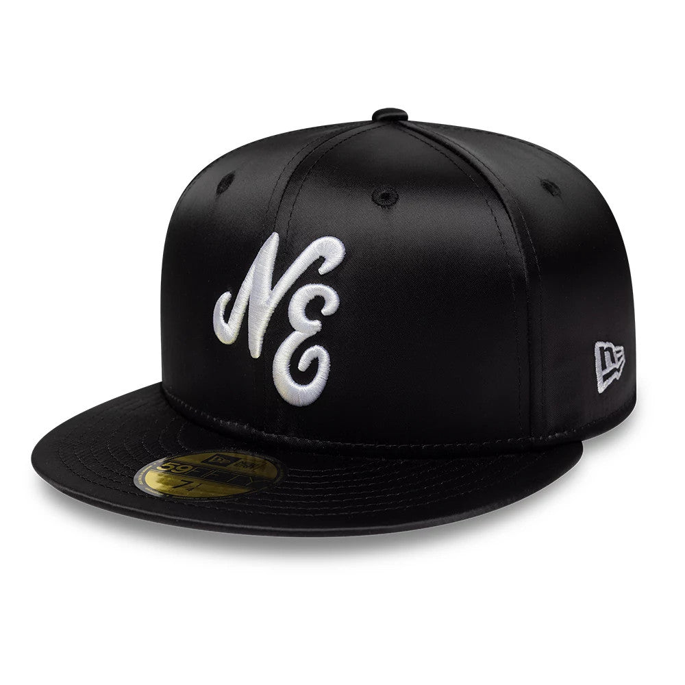 Pictured is this New Era Satin 59FIFTY Fitted cap in black. 1