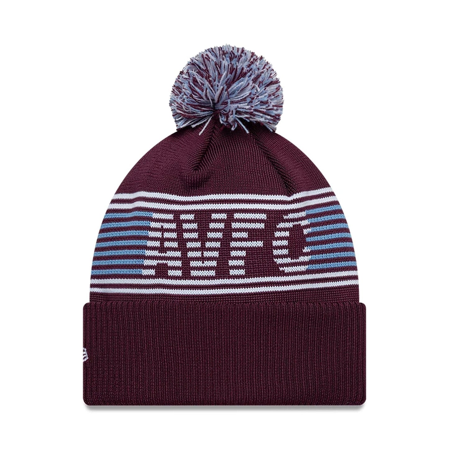 Pictured is this Aston Villa FC Bobble Knit Beanie hat in dark red. 2