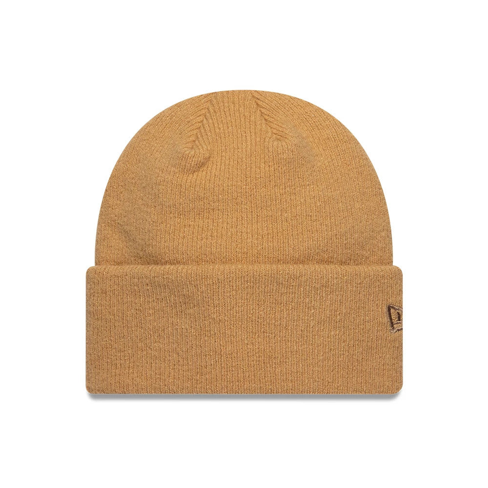 Pictured is this New Era Mohair Wide Cuff Knit Beanie hat in light beige. 1
