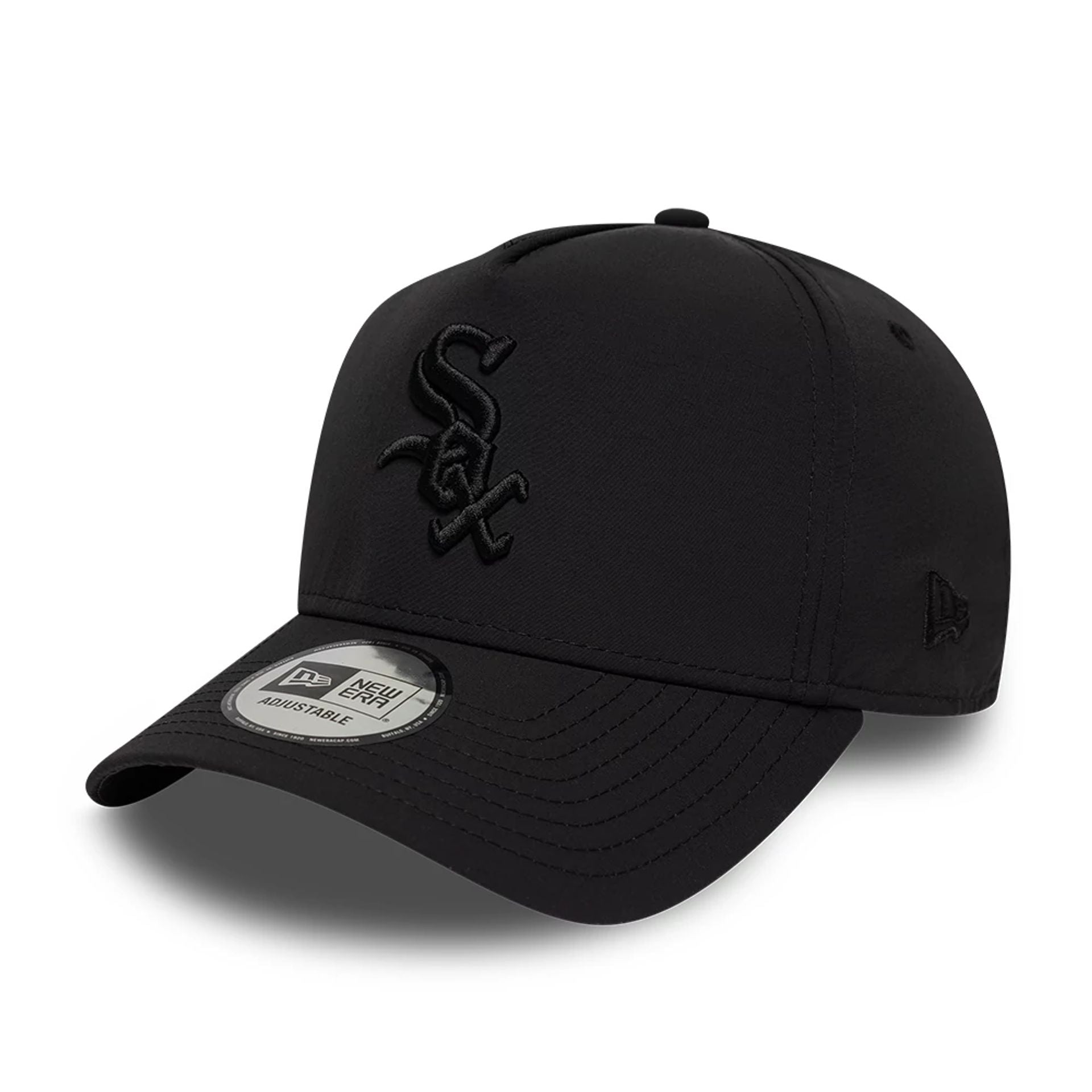Pictured is this MLB Recycled Chicago White Sox 9FORTY A-Frame cap in Black On Black. 1
