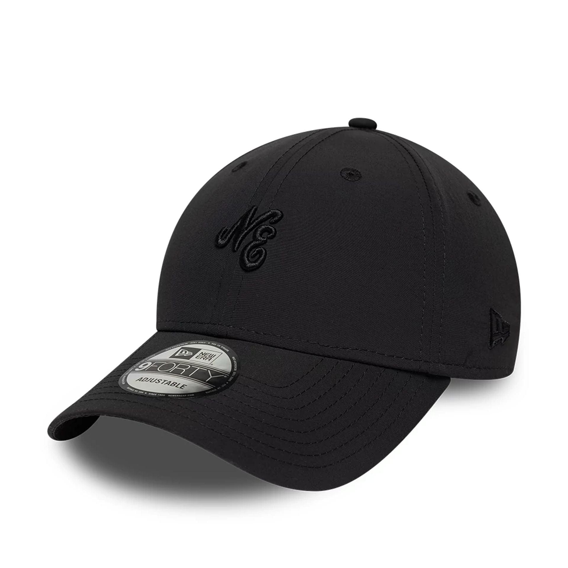 Pictured is this New Era Mini Logo Recycled 9FORTY cap in Black On Black. 1