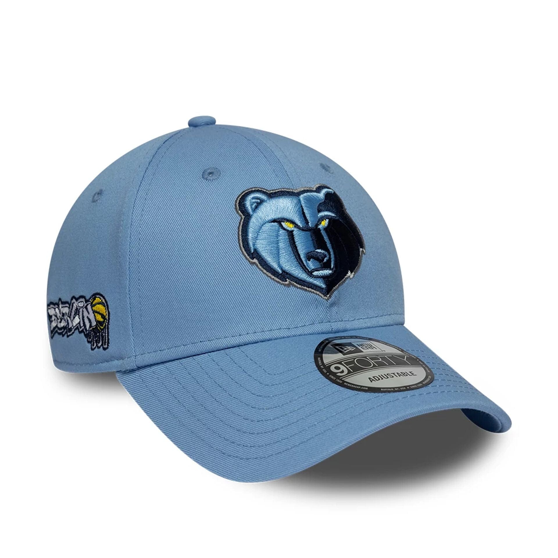 Pictured is this Memphis Grizzlies NBA Berlin Game 2026 Blue 9FORTY Adjustable cap. 1