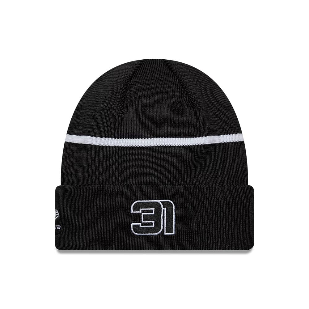 Pictured is this Esteban Ocon TGR Haas F1 Cuff Knit Beanie hat in black. 2