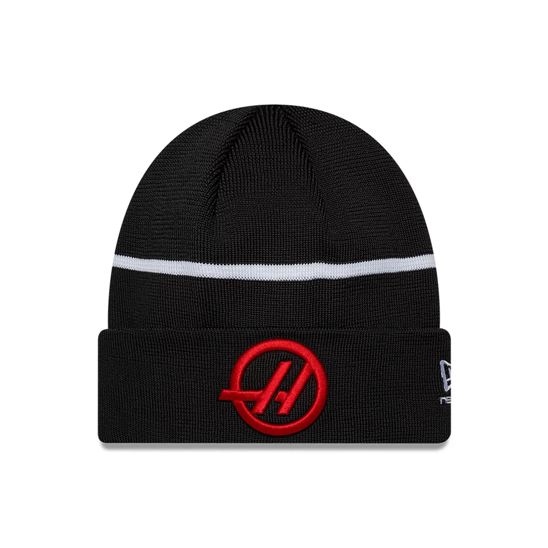 Pictured is this Team TGR Haas F1 Cuff Knit Beanie hat in black. 1