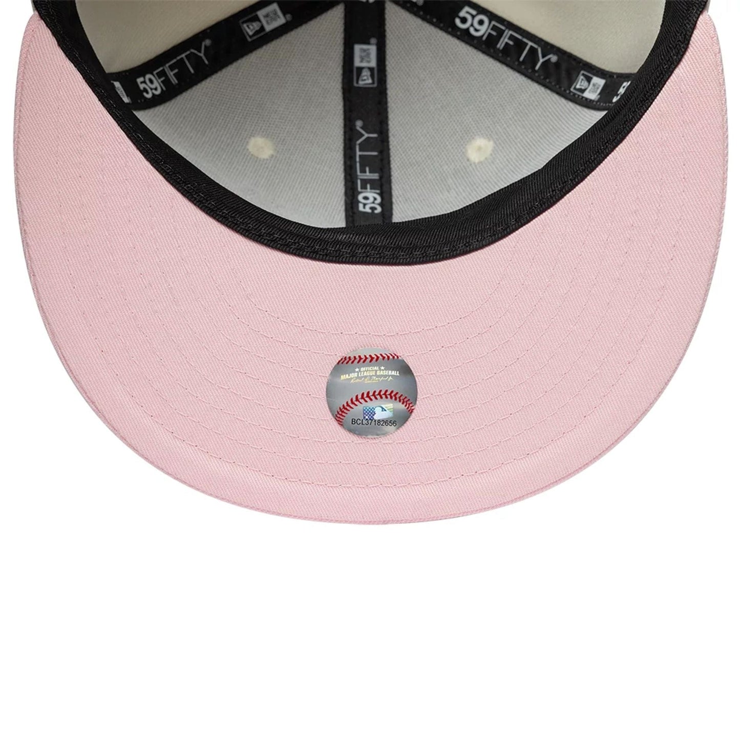 Pictured is this MLB Cherub LA Dodgers 59FIFTY Fitted cap in light beige. 7