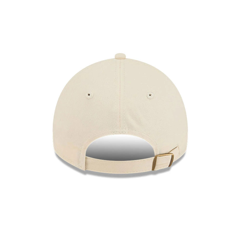 New Era Chicago Bulls NBA Team Logo Beige Casual Classic Adjustable Cap, rear view showing a beige cotton strap with buckle, a plain structured beige crown, and beige eyelets on the back panels.