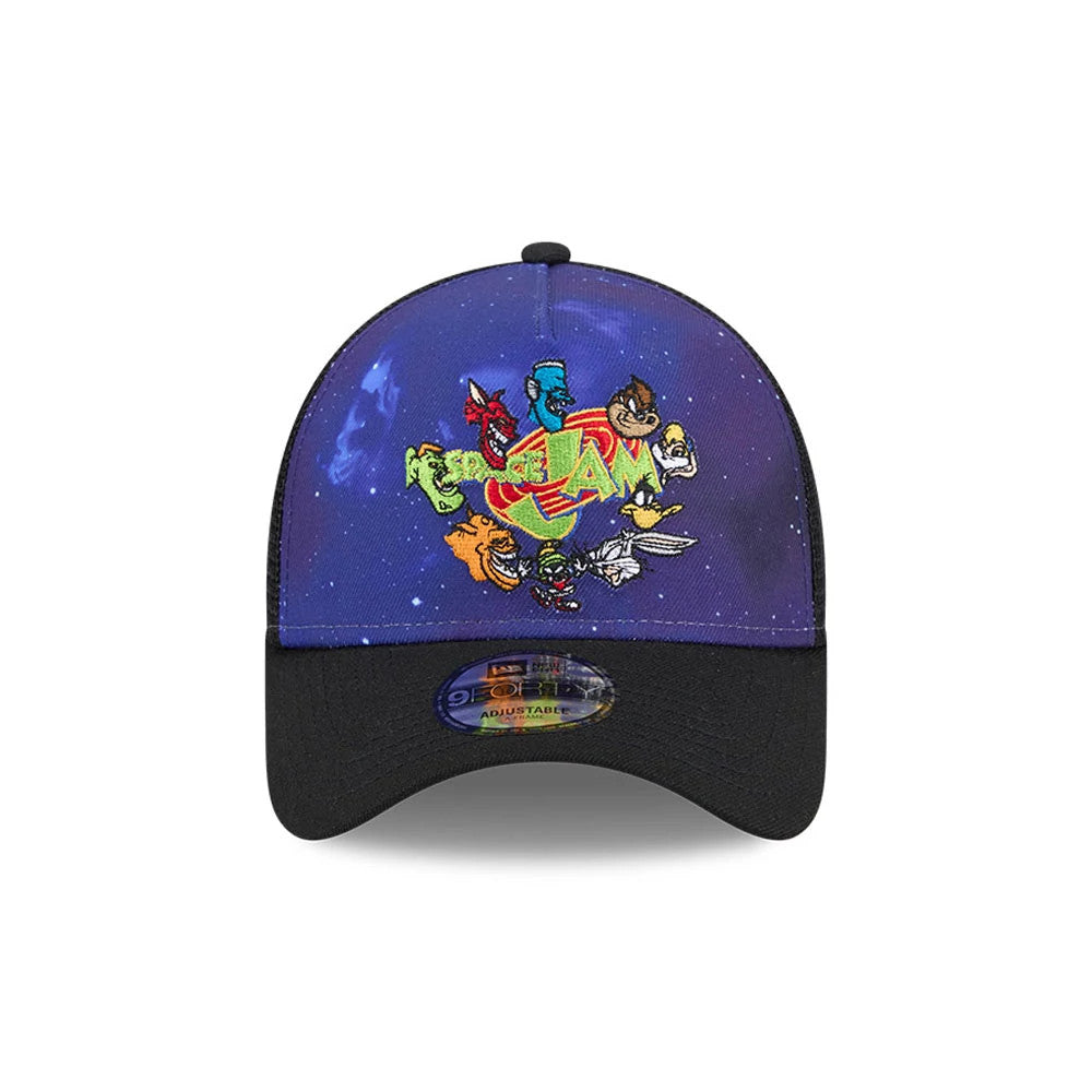 Pictured is this Space Jam Rivalry 9FORTY A-Frame Trucker cap in black. 3