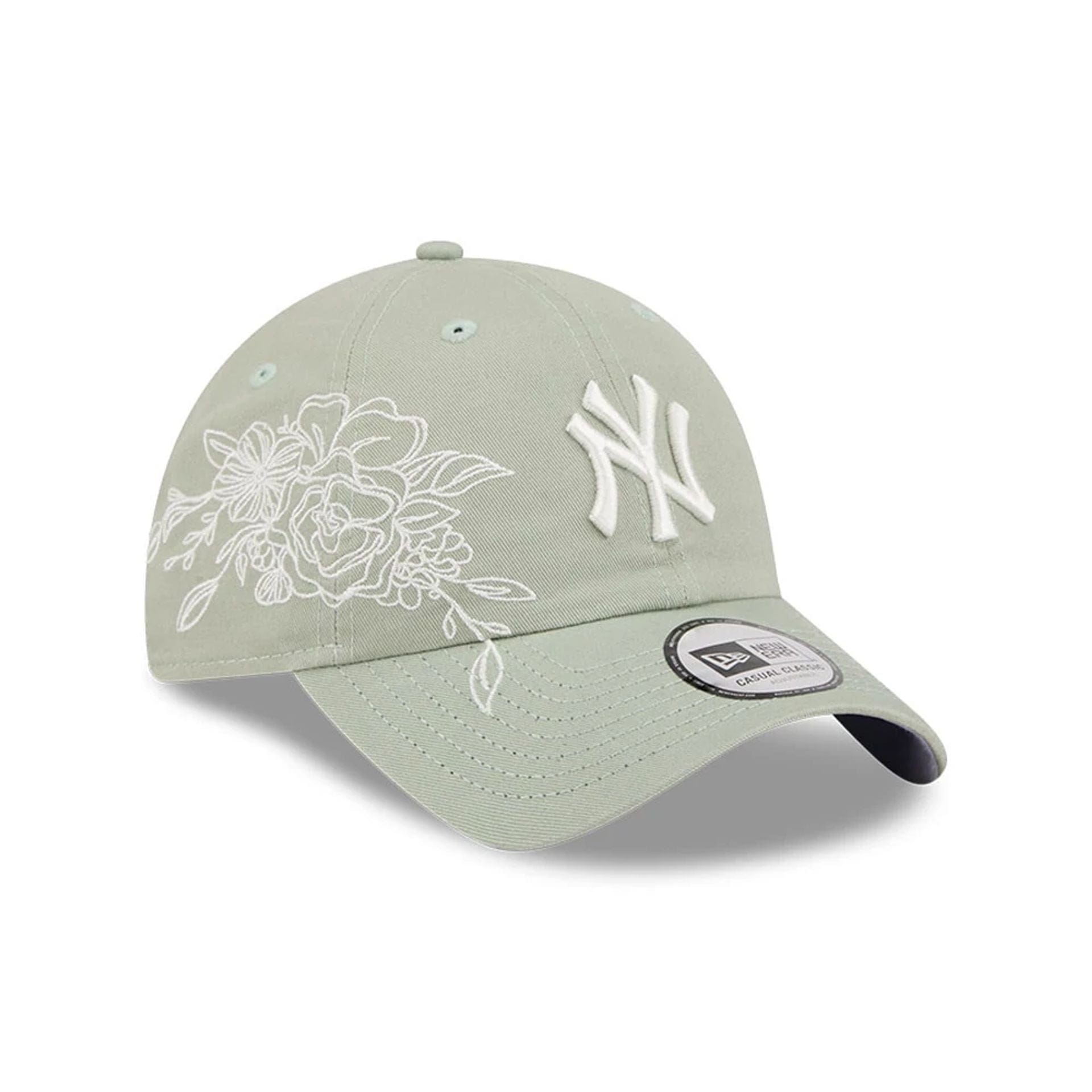 Pictured is this MLB Stitched Flowers New York Yankees Casual Classic cap in pastel green. 1